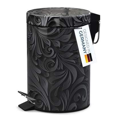 Sanilo Small Bathroom Trash Can with Lid [1.3 Gallon] - Lidded Tiny Trashcan for Garbage - Mini Metal Bin with Soft Closing Mechanism - Bath Room Accessoire Wastebin with Inner Bucket (Floral) - color: Floral