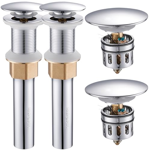 REGALMIX Pop Up Drain Without Overflow, Bathroom Sink Stopper for Vessel Vanity Sink 2 Pack Polished Chrome, All Metal - Big Cap Fit for Vessel or Undermount Sink, RM082A-P2 - color: Chrome-2 Pack, size: Without Overflow