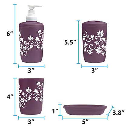 Blue Donuts Bathroom Accessories Set Complete, Toilet Brush and Holder, Trash Can, Toothbrush Holder, Purple, 6 Pieces
