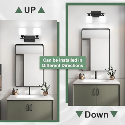 Black Bathroom Lights Over Mirror, Anti-rust Vanity Light Fixture for Bathroom, Modern 2-Light Wall Sconce Light for Living Room, Standard E26 Base, Milky White Glass Shades, Bulbs Not Included - color: Black-2Light