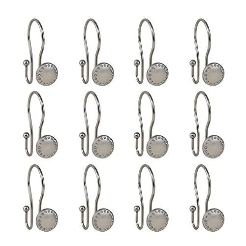 Utopia Alley Shower Hooks - Double Shower Curtain Rings for Bathroom - Rust Proof Shower Curtain Hooks for Shower Curtain, Liner - Shower Curtain Rings with Crystal Design - Set of 12, Brushed Nickel - color: Brushed Nickel