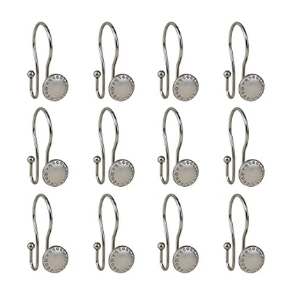 Utopia Alley Shower Hooks - Double Shower Curtain Rings for Bathroom - Rust Proof Shower Curtain Hooks for Shower Curtain, Liner - Shower Curtain Rings with Crystal Design - Set of 12, Brushed Nickel - color: Brushed Nickel