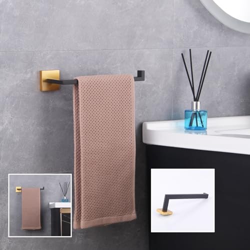 GERZWY Modern Towel Holder Contemporary Style Stainless Steel Towel Hanger Towel Ring for Bathroom Wall Mount (Black & Gold) IG1806-BD - color: Black & Gold