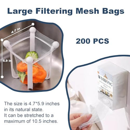 WYIRONG 200 PCS Large Kitchen Disposable Mesh Sink Strainer Bag for Meshmate Waste Rack, Sink Strainer Elastic Anti-Clogging Sink Drain Strainer Collecting Kitchen Food Waste Garbage - size: Large