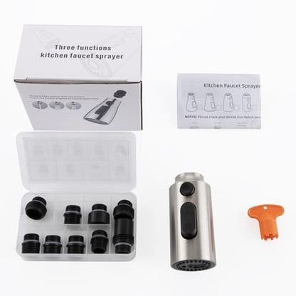 Pull Down Kitchen Faucet Head Replacement Brushed Nickel, 3 Function Kitchen Faucet Head High Pressure Sink Sprayer Replacement with 9 Adapters, American Standard - color: Brushed Nickel