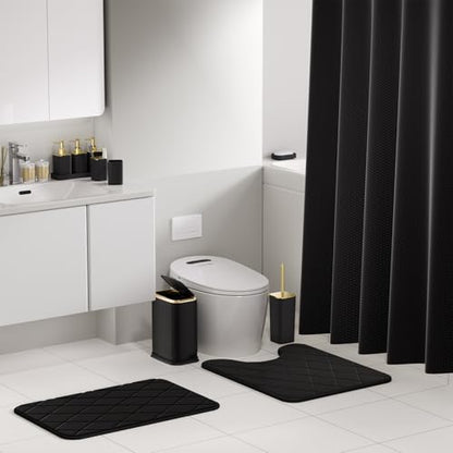 Bathroom Accessory Set - 26PC Bathroom Sets with Shower Curtain and Rugs, Black Bathroom Set, Bathroom Sets with Stainless Steel Trash Can, Toilet Brush