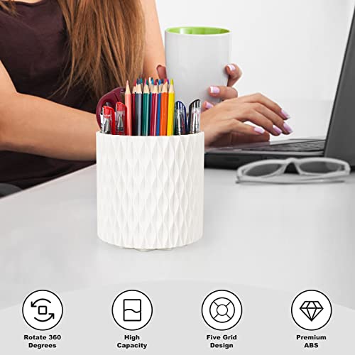Makeup Brush Holder Organizer - 360° Rotating, 5-Slot Brush Cup for Cosmetics, Lipsticks, Pens | Vanity & Desk Organizer (White) - color: White