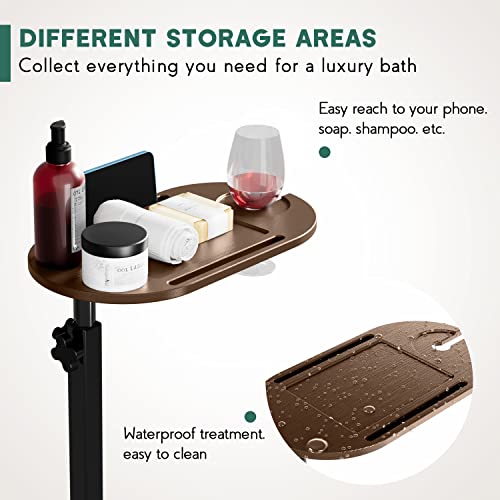 Bamboo Bathtub Tray Table with Adjustable Height and Freestanding | Bath Table Caddy Side Table for Tub Against Wall, Tub Shelf with Wine Glass Phone Holder - Patent Protected (Brown) - color: Brown