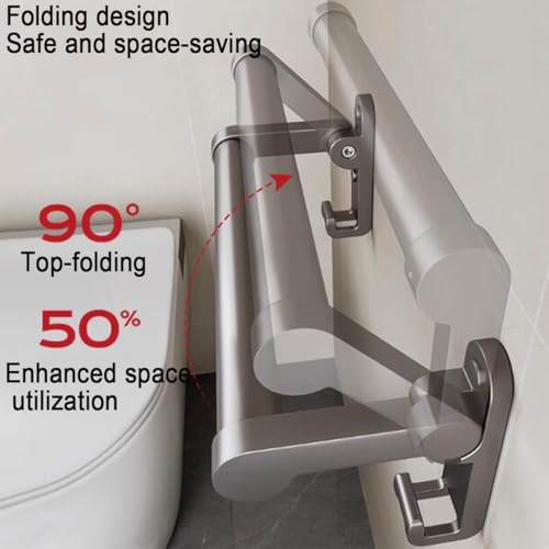 Grab Bars for Shower，Foldable Bathroom Grab Barwith Hooks, Gray11.8-Inch | Built-in towel hook featuring a space-saving 90° folding design that meets both safety and storage needs - color: Gray 30cm with hook