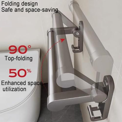 Grab Bars for Shower，Foldable Bathroom Grab Barwith Hooks, Gray11.8-Inch | Built-in towel hook featuring a space-saving 90° folding design that meets both safety and storage needs - color: Gray 30cm with hook