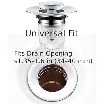 Magnetic Pop-Up Sink Drain Stopper, Universal Bathroom Drain Plug with Removable Hair Catcher, Odor-Proof & Insect-Proof, Fits 1.35–1.6 in Drain Openings (2)
