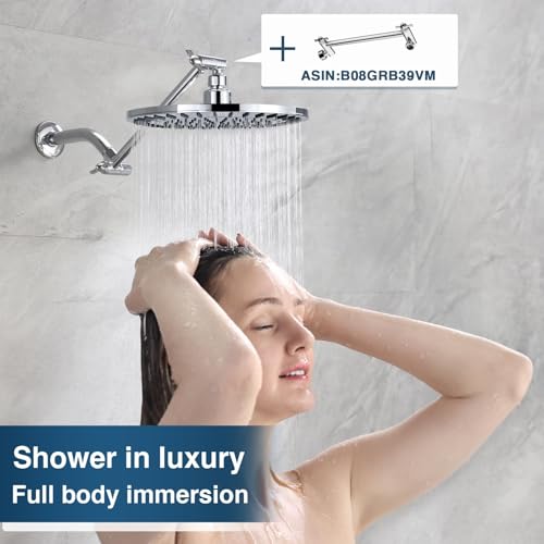 BRIGHT SHOWERS Rain Shower Head, 9 Inch High Pressure Waterfall Showerhead with Adjustable Angle and Anti-clogging Silicone Nozzles, Luxury Bathroom Overhead Shower, Chrome - color: Chrome