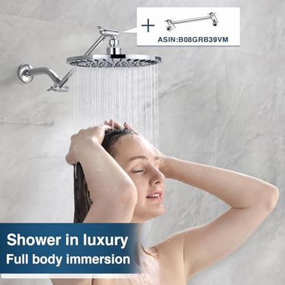 BRIGHT SHOWERS Rain Shower Head, 9 Inch High Pressure Waterfall Showerhead with Adjustable Angle and Anti-clogging Silicone Nozzles, Luxury Bathroom Overhead Shower, Brushed Nickel - color: Brushed Nickel