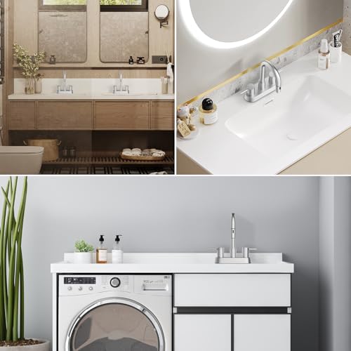 Stainless Steel Brushed Nickel Bathroom Faucet with Pull Out Sprayer, Dual-Function Spout Bathroom Sink Faucets, 4 Inch Two Handle Utility Sink Faucet with Sprayer 3 Hole, Pet Shower, RVs - color: Brushed Nickel