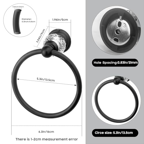 Black Crystal Towel Ring, Bathroom Towel Holder Ring, Matte Black Bathroom Towel Rack Hanger Home Hand Towel Ring Towel Holder for Bathroom Wall Mounted Bathroom Accessory - color: Black
