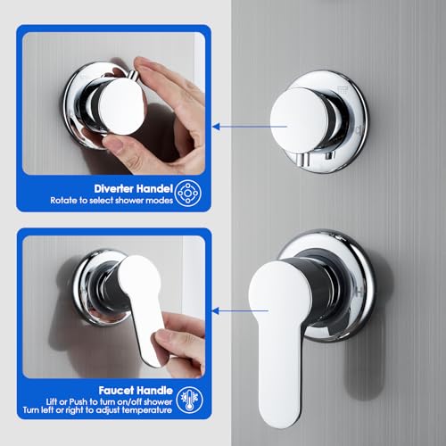 ROVOGO LED Shower Panel Tower System with Lights, 5 Shower Modes, 46.5 Inch | Rainfall Mist Shower Head, 3 Body Jets, Handheld, Waterfall Tub Spout, Stainless Steel Shower Column W/ Mixing Valve, Brushed - style: 46.5" Brushed