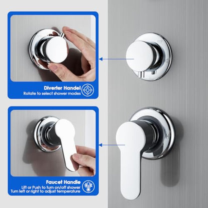 ROVOGO LED Shower Panel Tower System with Lights, 5 Shower Modes, 46.5 Inch | Rainfall Mist Shower Head, 3 Body Jets, Handheld, Waterfall Tub Spout, Stainless Steel Shower Column W/ Mixing Valve, Brushed - style: 46.5" Brushed