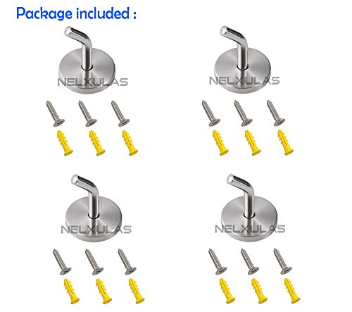 Brushed Stainless Steel Single Heavy Duty Short Nose Screws Wall Mount Hook,Fit for Kitchen,Bedroom,Living Room, Bathroom,Closets and Garage Storage,No Magnetic Mount Function(2", 4 PCS) - size: 2" , 4 PCS