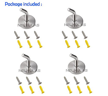 Brushed Stainless Steel Single Heavy Duty Short Nose Screws Wall Mount Hook,Fit for Kitchen,Bedroom,Living Room, Bathroom,Closets and Garage Storage,No Magnetic Mount Function(2", 4 PCS) - size: 2" , 4 PCS