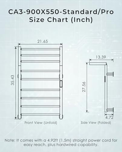 Heated Towel Rack Foldable Smart Dual-Zone APP No-Drill Chrome CA3 - color: Chrome, size: Pro-9Bar H35.43 x W21.65