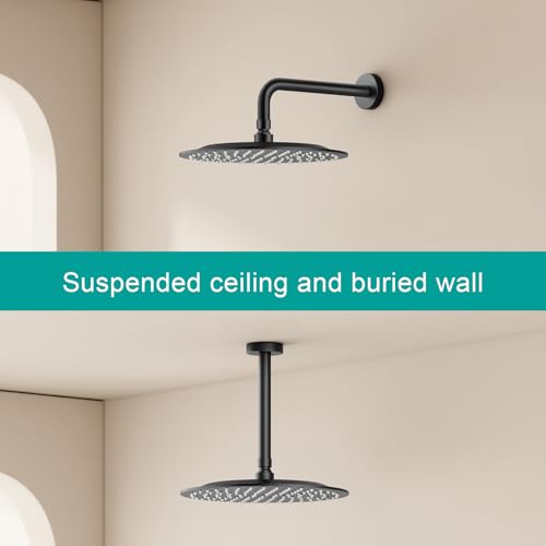All Metal Rain Shower Head - Heavy Duty Stainless Steel, Easy Install, High Water Flow, Ultra-Thin Modern Design for Bathroom (D-Matte Black, 16) - color: D-Matte Black, size: 16