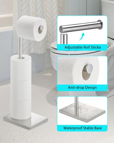 Toilet Paper Holder Stand, Free Standing Toilet Paper Holder with 4 Rolls for Bathroom, Weighted Base Toilet Paper Stand, Chrome - color: Chrome