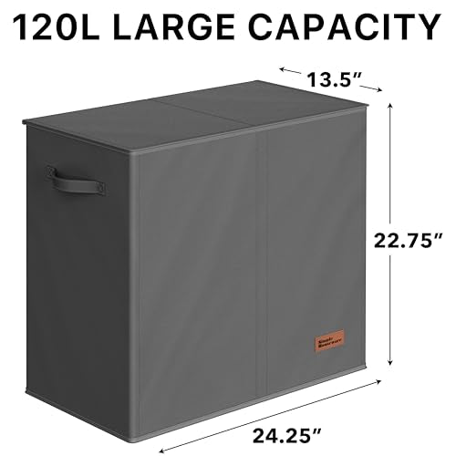 Simple Houseware Double Laundry Hamper with Lid & Removable Bags, Dark Gray | Heavy Duty 600D Polyester, Water-Resistant Surface - color: Dark Grey