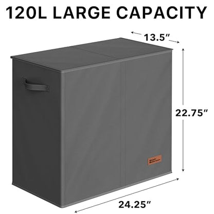 Simple Houseware Double Laundry Hamper with Lid & Removable Bags, Dark Gray | Heavy Duty 600D Polyester, Water-Resistant Surface - color: Dark Grey