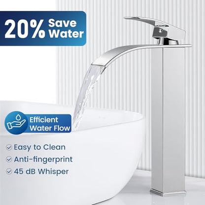 Airuida Vessel Sink Faucet,Chrome Polish Tall Waterfall Bathroom Faucet | Single Handle,Tall Bathroom Faucet 1 Hole,Vanity Faucet,without Drain,Bowl Bathroom Faucet - color: Chrome Polish
