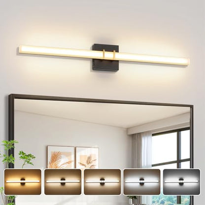 Modern Black and Brass Vanity Light Bar 32 Inch, 24W 5CCT Dimmable Bathroom Light Fixtures LED Wall Lighting Fixture - color: Black+Brass, size: 32 inch