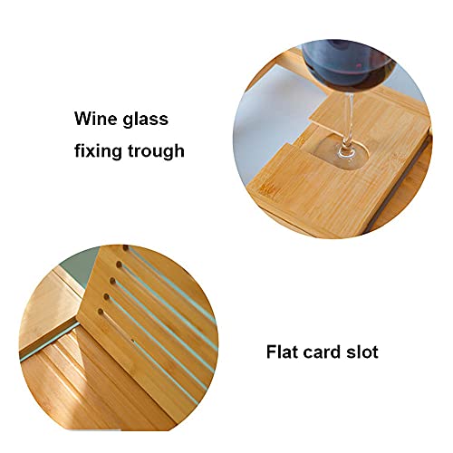 Expandable Bathtub Tray, Bamboo Bathtub Tray, Bathtub Caddy, with Tablet Holder, Mobile Phone Tray and Wine Glass Slot.