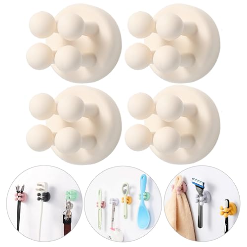 iBetterLife Tooth Brush Holder for Bathroom - 4Pcs Silicone Toothbrush Razor Holder for Shower Wall Mounted Self Adhesive Cute Storage Hook for Kids Hanging Loofah Towel for Kitchen Living Room Office - color: White