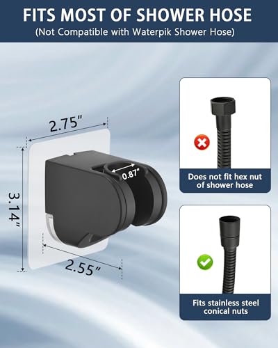 Handheld Shower Head Holder Super Strong Adhesive No Drill Adjustable Wall Mount for Hand Held Wand, Ideal for Kids, Elderly, and Short Users (Matte Black) - color: Matte Black