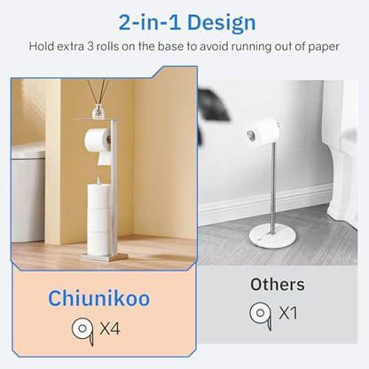 Freestanding Toilet Paper Holder for Bathroom – Brushed Stainless Steel Square Tissue Dispenser with Storage Tray & Roll Organizer - color: Brushed