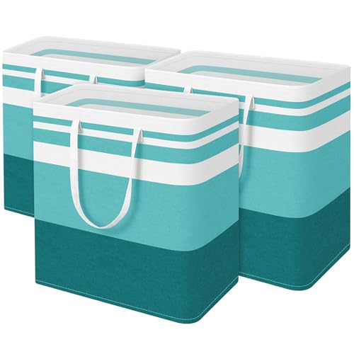 BlissTotes 3-Pack Laundry Basket, Collapsible Laundry Hamper, Green, 100L | Laundry Clothes Hamper, Hampers for Bedroom, Freestanding Hamper with Handles, Clothes Laundry Basket - color: Green, size: 100L