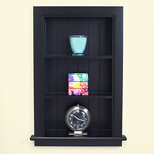 14x24 Aiden Recessed Wall Niche Medicine Cabinet Replacement, in The Wall Bathroom Cabinet Insert Shelf/Shelves, Made in North America, Real Wood, NO MDF, Beadboard, Black - color: Black 4 Shelf, size: 14x24