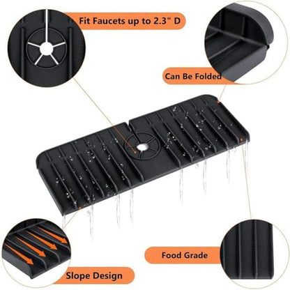 2-Pack Silicone Kitchen Sink Splash Guard-Faucet Mat for Kitchen Sink 2-Pack (Black, Standard) - color: Black
