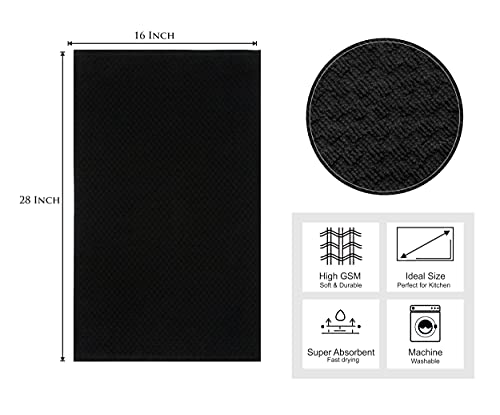 COTTON CRAFT Amazing Kitchen Towels - 8 Pack 100% Cotton Waffle Terry Towel | Black - 16x28 inch Euro Café Waffle Weave Dish Towels - Soft Absorbent Quick Dry Low Lint Reusable Pantry Bar Cleaning Cloth - color: Black, size: 8 Pack