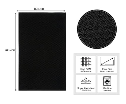 COTTON CRAFT Amazing Kitchen Towels - 8 Pack 100% Cotton Waffle Terry Towel | Black - 16x28 inch Euro Café Waffle Weave Dish Towels - Soft Absorbent Quick Dry Low Lint Reusable Pantry Bar Cleaning Cloth - color: Black, size: 8 Pack