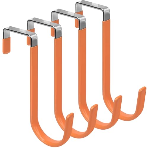 FYY Over the Door Hooks, Single-Hanger 4 Pack, Fits Doors 1 3/8" Orange | Heavy Duty Metal, Hold 20lbs, Rubber-Coated, No-Drilling, for Bathroom Dorm, Hanging Towels Clothes Hats Bags Coats Wreaths - color: A Orange, size: Short, style: 4 Pack