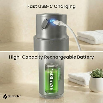 GentleJet CrystalJet Automatic Foam Soap Dispenser Stainless Steel, Touchless Sensor, USB-C Rechargeable, Waterproof, Modern Bathroom & Kitchen Sink, 300 ml - color: Silver
