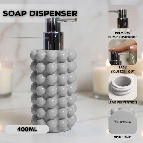 Better Trends 2-Piece Bathroom Accessory Set 400mL Refillable Soap Dispenser with Rustproof Pump 2-Slot Toothbrush for Vanity, Sink & Countertop Organization Gray Nova Collection - color: Gray