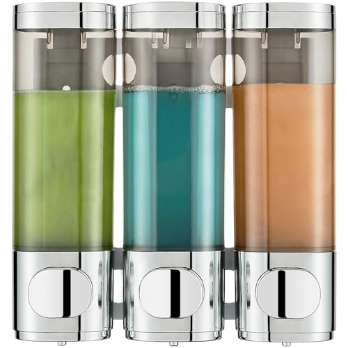 Pollock Shampoo and Conditioner Dispenser Wall Mounted | Shower Soap Dispenser 2 Chamber No Drill, Shampoo Dispenser for Shower, Body Wash Dispenser for Bathroom, Large Capacity - color: Silver Dg3 Chamber