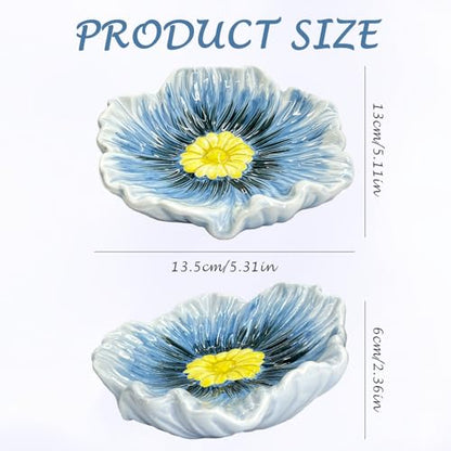 Ceramic Soap Holder with Flower Arrangements, Automatic-Draining Soap Tray for Bathroom Sink & Shower, Small Cute Elegant Glazed Holder, Easy to Clean (Blue) - color: Blue