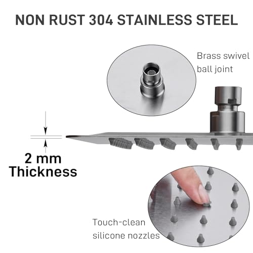 12 Inch Round Shower Head Wall Mount Rainfall Shower Head, Non-rust Stainless Steel High Pressure Rain Showerhead, Brushed Nickel