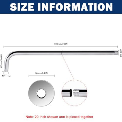 NearMoon Shower Arm, Extra Extension Arm with Flange, Stainless Steel Wall-Mounted Showerhead Extender Pipe (20 Inch, Chrome Finish) - color: Chrome Finish, style: 20 Inch