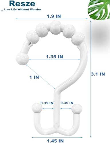 Resze 12 PCS White Plastic Double Shower Curtain Hooks, Multi-Functional Rings for Bathroom Shower Curtain,Shower Curtain Liner and Kitchen Supplies, etc. - color: White