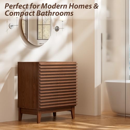 APRILSOUL 30" Bathroom Vanity, Mid-Century Bathroom Vanity Cabinet with 2 Soft Closing Doors, Freestanding Bathroom Cabinet, Particleboard Frame with Wood Grain Laminate, Walnut (Sink Not Included) - color: Walnut, size: 30 Inch