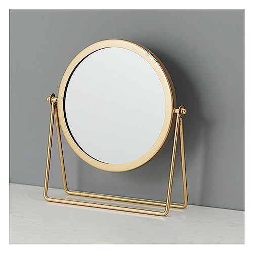 APLUSH Double-Sided Metal Makeup Mirrors, Vanity Tabletop Mirror, 360°Rotation Vanity Mirror with Stand(Color:Gold,Size:A) - color: Gold, size: A