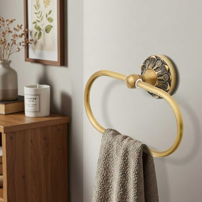2 Pieces Set Antique Brass Toilet Paper Holder Retro Brass Hand Towel Ring Tissue Roll Paper Hanger Bathroom Hardware Wall Mounted Vintage Bathroom Accessories(Rectangle) - style: Rectangle